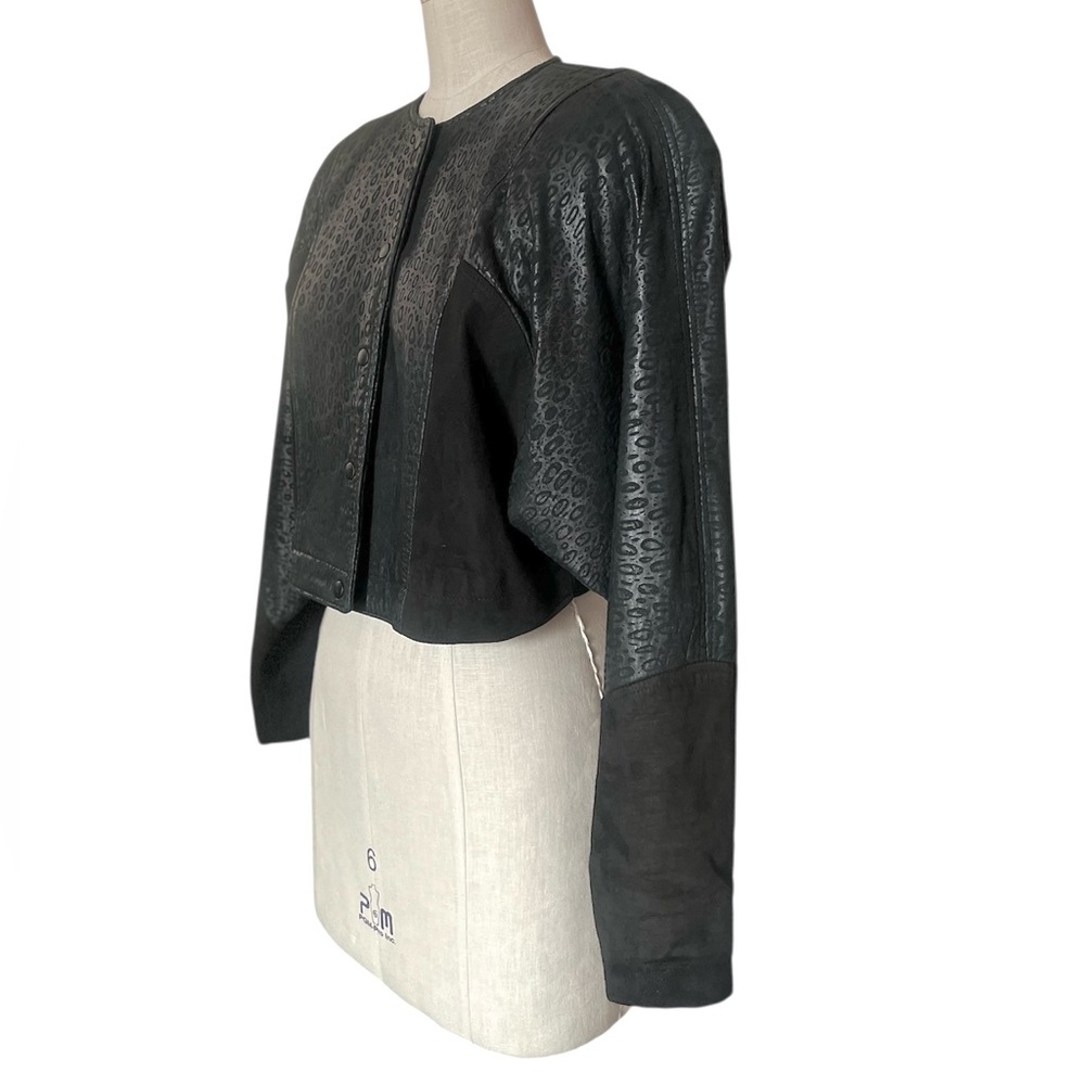 Vakko Neiman Marcus Cropped Leather Jacket Vintage Black - Picture 3 of 16
